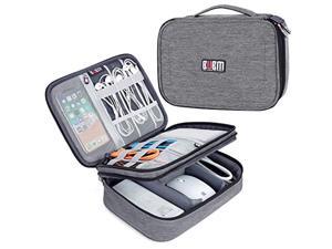 BUBM Electronic Organizer, Double Layer Travel Accessories Storage Bag for Cord, Adapter, Battery, Camera and More-a Sleeve Pouch for iPad or up to 9.7" Tablet(Large, Denim Gray) (CAbubm10403)