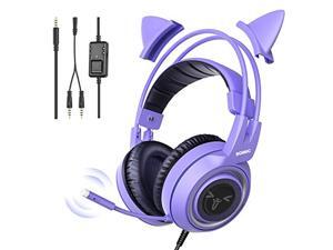 SOMIC G951S Purple Stereo Gaming Headset with Mic for PS4, PS5, Xbox One, PC, Phone, Detachable Cat Ear 3.5MM Noise Reduction Headphones Computer Gaming Headphone Self-Adjusting Gamer Headsets SOMIC G951S Purple Stereo Gaming Headset with Mic for PS4, PS5, Xbox One, PC, Phone, Detachable Cat Ear 3.5MM Noise Reduction Headphones Computer Gaming Headphone Self-Adjusting Gamer Headsets