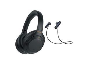 Sony WH1000XM4 Wireless Noise Canceling OverEar Headphones Black with Sony WISP500 inEar Sports Wireless Headphones Black Bundle 2 Items