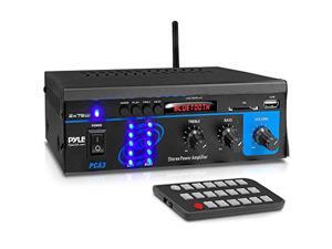Home Audio Power Amplifier System - 2X75W Mini Dual Channel Sound Stereo Receiver Box w/ LED - For Amplified Speakers, CD Player, Theater via 3.5mm RCA - For Studio, Home Use - Pyle PCA3