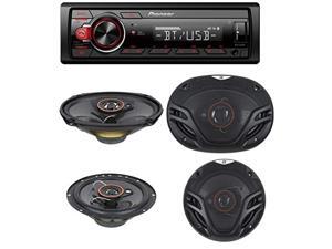 Pioneer Stereo Single DIN Bluetooth In-Dash USB MP3 Auxiliary AM/FM/Digital Media Pandora and Spotify Car Stereo Receiver with Pair of 6.5" and Pair of 6x9" Alphasonik Speakers
