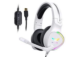 Nivava K12 White Gaming Headset for PC, PS5, 7.1 Surround Sound PS4 Headset with Noise Cancelling Microphone, Over-Ear Headphone with Soft Memory Earpads RGB LED Lights for Computer Laptop Mac(White) Nivava K12 White Gaming Headset for PC, PS5, 7.1 Surround Sound PS4 Headset with Noise Cancelling Microphone, Over-Ear Headphone with Soft Memory Earpads RGB LED Lights for Computer Laptop Mac(White)