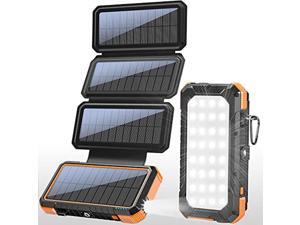 BLAVOR Solar Charger with Foldable Panels, Outdoor Power Bank 18W Fast Charging, 20,000mAh Solar Powered Charger with Camping Light/Flashlight/Compass Type C USB Charger 3 Outputs/Dual Inputs (Orange)