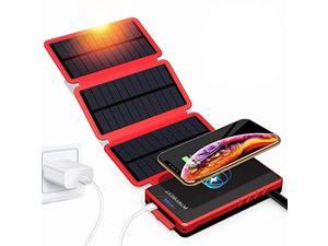 20,000mAh Wireless Solar Charger with Detachable Panels-Red Plus 20,000mAh PD Fast Solar Phone Charger-Red 