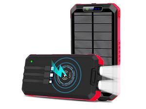 Solar Charger, OIMYE Solar Power Bank 30000mAh, Dual Outputs USB C Quick Charge Qi Wireless Portable Charger with External 3 Cables, LED Flashlight, for iPhone, Android, Tablet and Outdoor Camping
