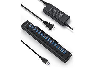 Powered USB Hub Rosonway 16 Ports 100W USB 3.0 Data Hub Aluminum USB Hub 3.0 Splitter with 12V/8.3A UL Certified Power Adapter and Individual On/Off Switches RSH-A16 (Black)