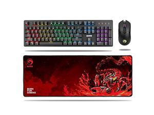 MARVO CM372 Mechanical Keyboard and Mouse Combo RGB Gaming 104 Keys Blue Switches Wired USB Keyboards with Gaming Mouse Pad, 6400 DPI Programmable Mouse with 7 Buttons for PC Gamer Computer Laptop