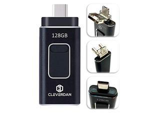 [4-in-1] iPhone and Android 128GB Photo Stick USB 3.0 Flash Drive for All Your Devices! iPhone iPad Samsung Android Pixel LG PC Mac (Easy Backup & External Storage + Certified iOS App) Cleverdan