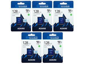 Everything But Stromboli 128GB MicroSD Azaire Memory Card Plus Adapter (Five Pack) Speed Class 10, U3, UHS-1, SDXC, TF MicroSDXC Works with Compatible Android Phones, Galaxy Tablets, Nintendo Switch