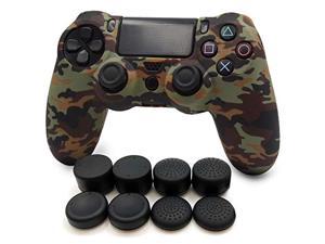FOTTCZ Anti-Slip Soft Silicone Cover Skin Set for PlaySation 4 Controller (Alias Wireless DualShock 4) which 1pcs Army Camo Controller Skin + 8pcs Thumb Grip Caps