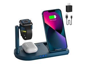 Upgraded Wireless Charging Station, 4 in 1 Qi-Certified 15W Fast Charging Dock with Night Light, Compatible for iPhone 12/11 Max/Max Pro/X/XR/XS, AirPods, Apple Watch SE/6/5/4/3/2/1 (Blue)