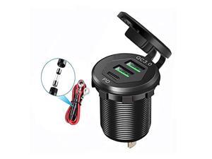 12V USB C Car Charger Socket, Speedcur Three-Port USB Port Charger Socket Power Outlet with PD USB C & Dual QC3.0 Compatible with Phone 13/12 and More