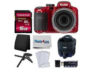 Kodak PIXPRO AZ421 Digital Camera (Red) + Camera Case + Transcend 16GB SDHC Class10 UHS-I Card 400X Memory Card + USB Card Reader + Table Tripod + Accessories...