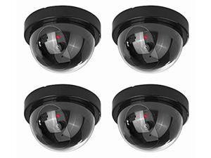 Fake Dummy Camera Security CCTV Dome Cameras with Flashing Red LED Light for Indoor Outdoor Homes Business, 4 Pack, Black