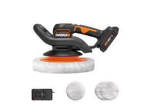 WORX Car Buffer Polisher Kit, Cordless Car Polisher w/ 2Ah Battery & 2A Charger, 3000 RPM Waxing Machine with 4 Buffing Bonnets