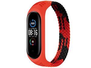 Braided Solo Loop Compatible for Xiaomi Mi Band 6/Mi Band 5,Stretchable Nylon Fabric Strap Compatible for Amazfit Band 5/Mi Band 4/Mi Band 3 Wristband(Black red,L)