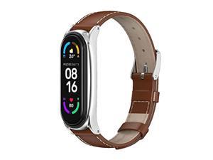 MIJOBS Strap for Xiaomi Mi Band 6 5, Mi Band 4, Mi Band 3 Genuine Leather Replacement Strap Watch Wrist Band Smart Bracelet Accessories for Xiaomi Mi 6 5 Fit Band