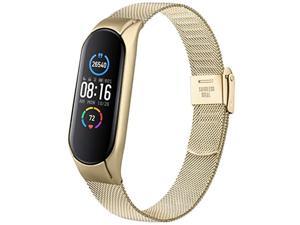 Vanjua Metal Band Compatible with Xiaomi Mi Band 5 Strap / Xiaomi Mi Band 6 Strap, Adjustable Stainless Steel Metal Replacement Bands for Mi Band 5 / Mi Band 6 (Champagne)
