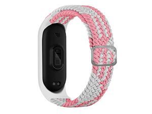 Adjustable Strap Wristband Compatible for xiaomi Mi Band , Nylon Braided Bracelet for Mi Band 6/Mi Band 5/Mi Band 4/Mi Band 3 - Pink and White