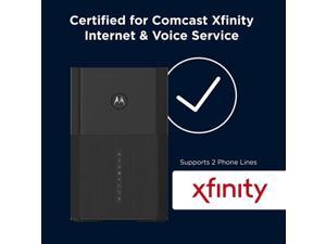 Motorola MT8733 WiFi 6 Router + Multi-Gig Cable Modem + 2 Phone Ports | for Comcast Xfinity Voice and Gigabit Internet Plans Up to 2500 Mbps | AX6000 | DOCSIS 3.1 | with Smart Motosync App