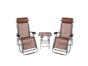 3 PCS Zero Gravity Chair Patio Chaise Folding Lounge Table Chair Sets