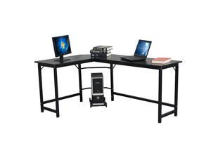 L-Shaped Desktop Computer Desk Beech Wood (Black)