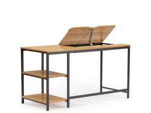 55'' Drawing Table with Adjustable Tiltable Tabletop Multi-Function Office Desk with Storage Shelves Large Computer Writing Desk Artist Craft Workstation for Painting 55'' Drawing Table with Adjustable Tiltable Tabletop Multi-Function Office Desk with Storage Shelves Large Computer Writing Desk Artist Craft Workstation for Painting