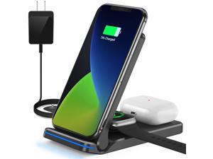 Greatlizard Wireless Charger, Foldable 3 In 1 Qi-Certified 15W Fast Charging Station For Air Pods/Watch Se/6/5/4/3/2/1, Charging Stand For IPhone 12/11/11pro/X/XS/XR/Xs/for Samsung
