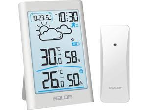 BALDR Wireless Weather Station, Digital Indoor Outdoor Thermometer Hygrometer with Backlight LCD Display and External Sensor, Ideal for Weather Forecast Monitoring, Alarm Clock