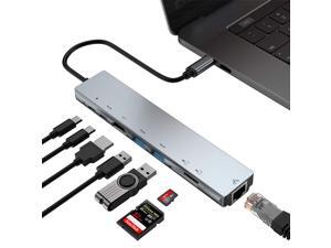 Greatlizard USB C Hub Multiport Adapter 8 In 1 Type C Docking Station Aluminum With 4K HD MI Output, RJ45,2 USB 3.0 Ports, SD/Mic Ro SD Card Reader PD Charging Port Compatible For M Ac Book Pro,XPS
