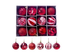 Greatlizard 12Pcs/set Christmas Balls Ornaments With Hanging Rope Christmas Tree Decoration Festival Party Decoration Beautiful Balls Decor Red
