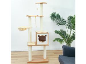65.6 Inches Modern Cat Tree 6 Levels Cat Tower with Sturdy Scratching Posts, Large Condo, Soft Hammock and Removable Mats