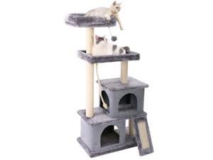 Made4Pets Two-Layer Wooden Cat Scratching Post Cat Toy Interactive Track Ball Turntable with Dangling Ball for Cat Beige