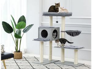 5 Levels Modern Cat Tree, Varied Styles Cat Tower with 7 Sisal Scratching Posts, Deep Hammock and Extra-Large Perch 5 Levels Modern Cat Tree, Varied Styles Cat Tower with 7 Sisal Scratching Posts, Deep Hammock and Extra-Large Perch