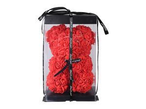 Rose Teddy Bear Fully Assembled Rose Bear - Over 250 Dozen Artificial Flowers - Valentines Day,Gift for Mothers Day, Anniversary & Bridal Showers - 10 inch Clear Gift Box (red)