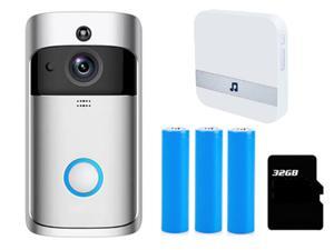 Wireless Video Doorbell, Waterproof WiFi Doorbell Security Camera with Chime 32G SD Card, Cloud Storage, Two-Way Talk, PIR Motion Detection, Night Vision 1280×720P