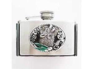 Western Wolf 3oz Stainless Steel Flask Belt Buckle Western Wolf 3oz Stainless Steel Flask Belt Buckle