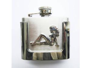 JEAN'S FRIEND Truck Girl Mudflap Girl 2 oz Stainless Steel Flask Belt Buckle JEAN'S FRIEND Truck Girl Mudflap Girl 2 oz Stainless Steel Flask Belt Buckle