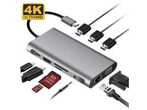 USB HUB C 10 In 1 Thunderbolt 3 Type C Adapter Dock 3 USB 3.0 Port 4K HD MI 1080P VGA RJ45 Gigabit Ethernet For Macbook Pro USB HUB C 10 In 1 Thunderbolt 3 Type C Adapter Dock 3 USB 3.0 Port 4K HD MI 1080P VGA RJ45 Gigabit Ethernet For Macbook Pro