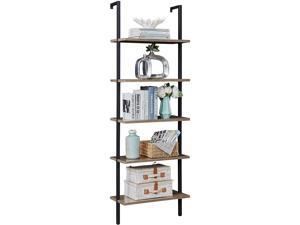 Ochine 5-Tier Wood Wall-Mounted Bookcase with Stable Metal Frame, 70 Inches Storage Rack Shelves Display Plant Flower, Stand Bookshelf for Home Office