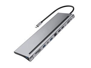 12-in-1 Fast USB Type C Hub For Dual 4K Docking Station Dual HDMI RJ45 PD USB 3.0 Charging VGA Audio Jack 3.5mm Adapter 12-in-1 Fast USB Type C Hub For Dual 4K Docking Station Dual HDMI RJ45 PD USB 3.0 Charging VGA Audio Jack 3.5mm Adapter