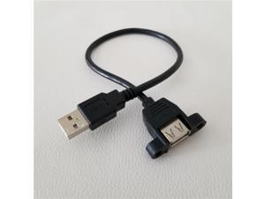 10pcs/lot USB 2.0 Type A Male to Female Extension Data Power Charge Cable with Screw Lock Panel Mount 30cm,Black,30cm