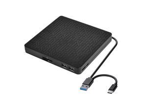 External DVD Drive, USB3.0/TypeC DVD CD ROM +/RW Player for Laptop, Optical Disk Burner with 2 USB3.0 Port, SD/TF Port