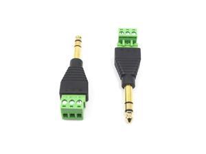 6.35mm / 1/4" Stereo Audio Mono Male Plugs to 90 Degree 3 Screw Terminal Female Microphone Balum Converter Adapter 2 Pcs