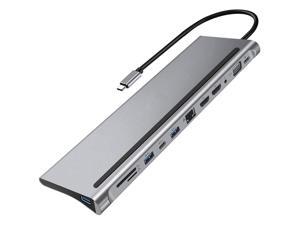 12-In-1 Type-C Docking Station USB3.1 to Dual Network Ports RJ45 VGA Extension SD TF Card Reader Hub for Laptop