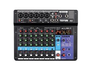 Sound Card Audio Mixer Sound Board Console Desk System Interface 8 Channel USB Bluetooth 48V Power Stereo (Us Plug)