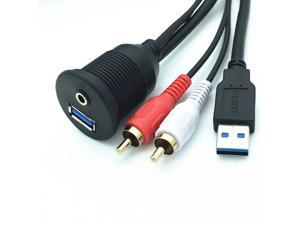 1m USB 3.0 and 2 RCA to USB and 3.5mm Female Flush Mount, Dash Mount, Panel Mount Cable For Car, Boat