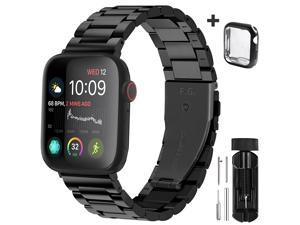 Fullmosa Compatible Apple Watch Band 38mm 40mm 42mm 44mm, Stainless Steel Metal For Apple Watch Bands, 38mm 40mm Black (Comes With a Black TPU Protective Case)