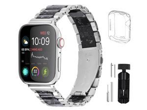 Fullmosa Compatible Apple Watch 42mm/44mm/45mm/41mm/40mm/38mm, Metal & Bright Resin Apple Watch Band for iWatch SE & Series 7/6/5/4/3/2/1