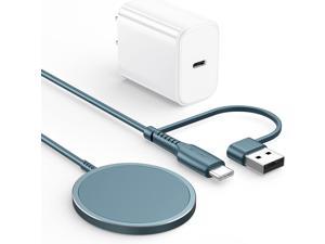 JSAUX Magnetic Wireless Charger Compatible with MagSafe ChargeriPhone 1414 Pro14 Plus14 Pro MaxiPhone 1313 Pro13 Pro Max13 MiniiPhone 12 Mag Charger Blue with 20W PD Charger Block White
